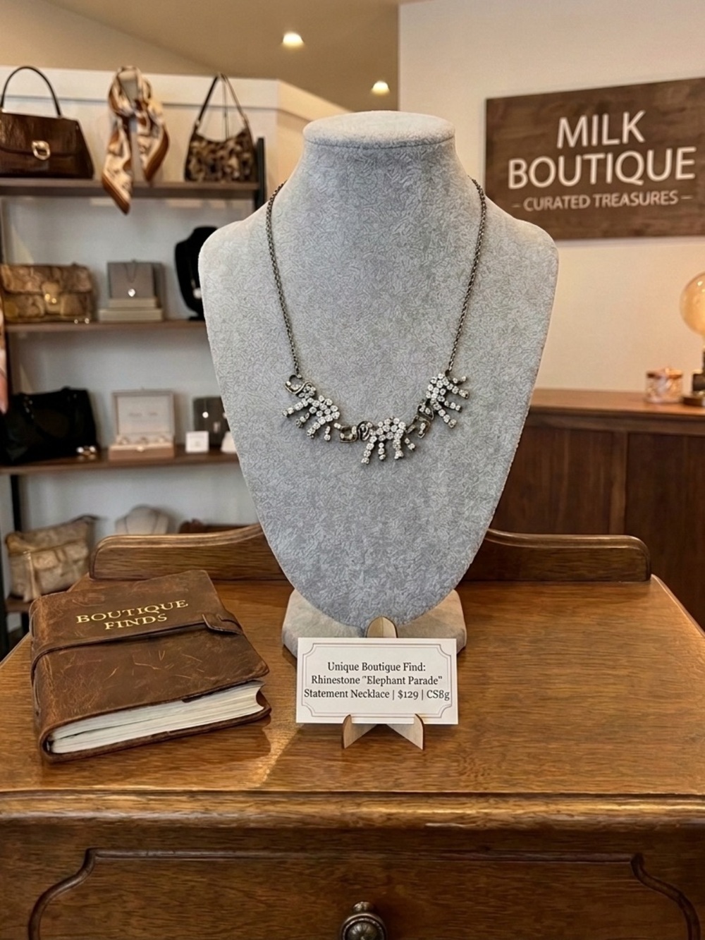 Unique Boutique Find: Rhinestone "Elephant Parade" Statement Necklace